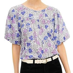 Loft Floral Shirred Yoke Short Puff Sleeve Shirt Size XL